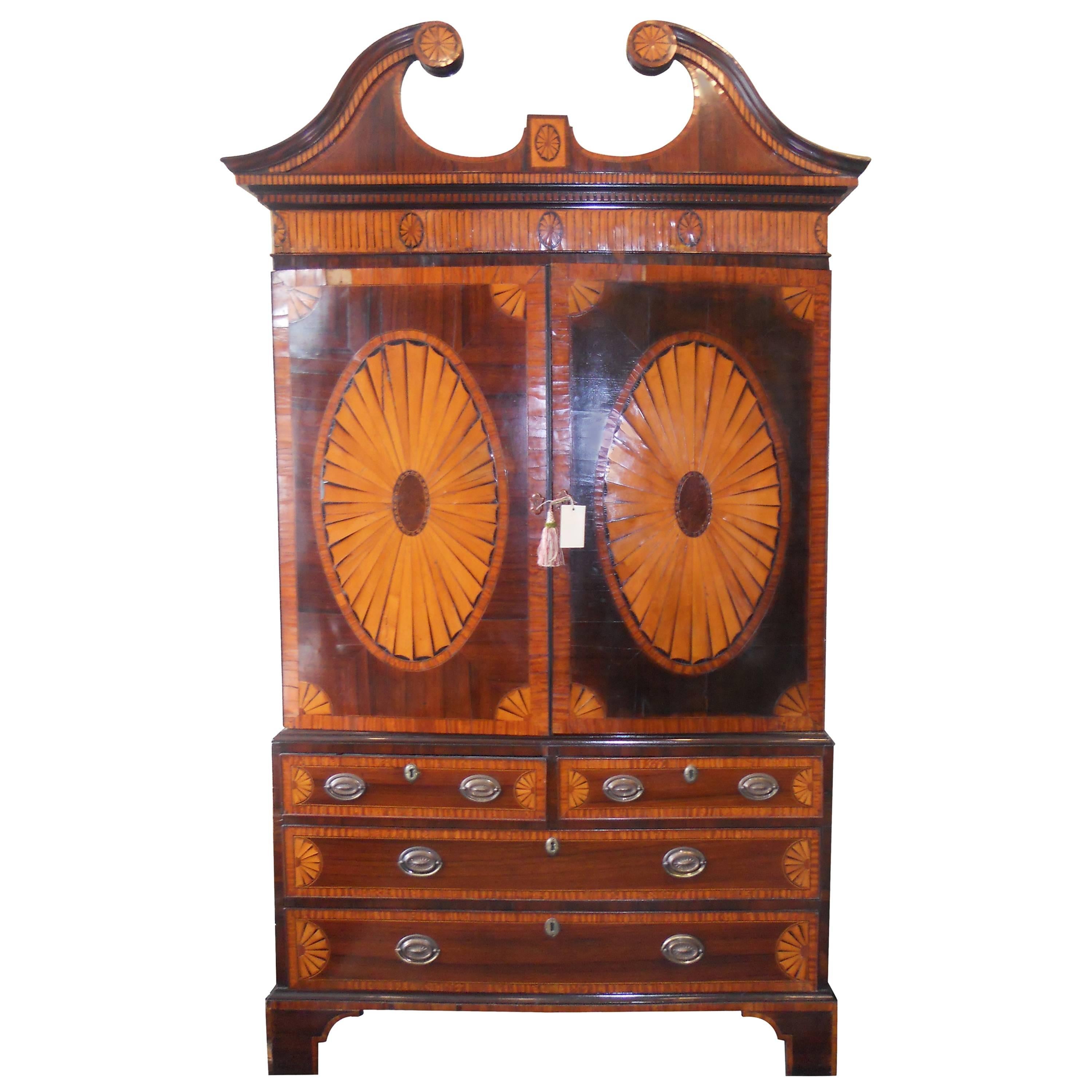 Period English Linen Press with Inlay,  18th Century For Sale