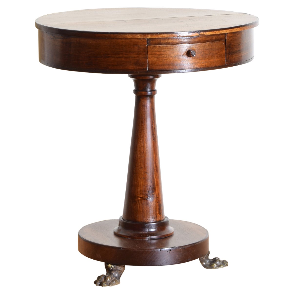 Italian, Toscana, Neoclassical Walnut 2-Drawer Center Table, Brass Feet, ca1835