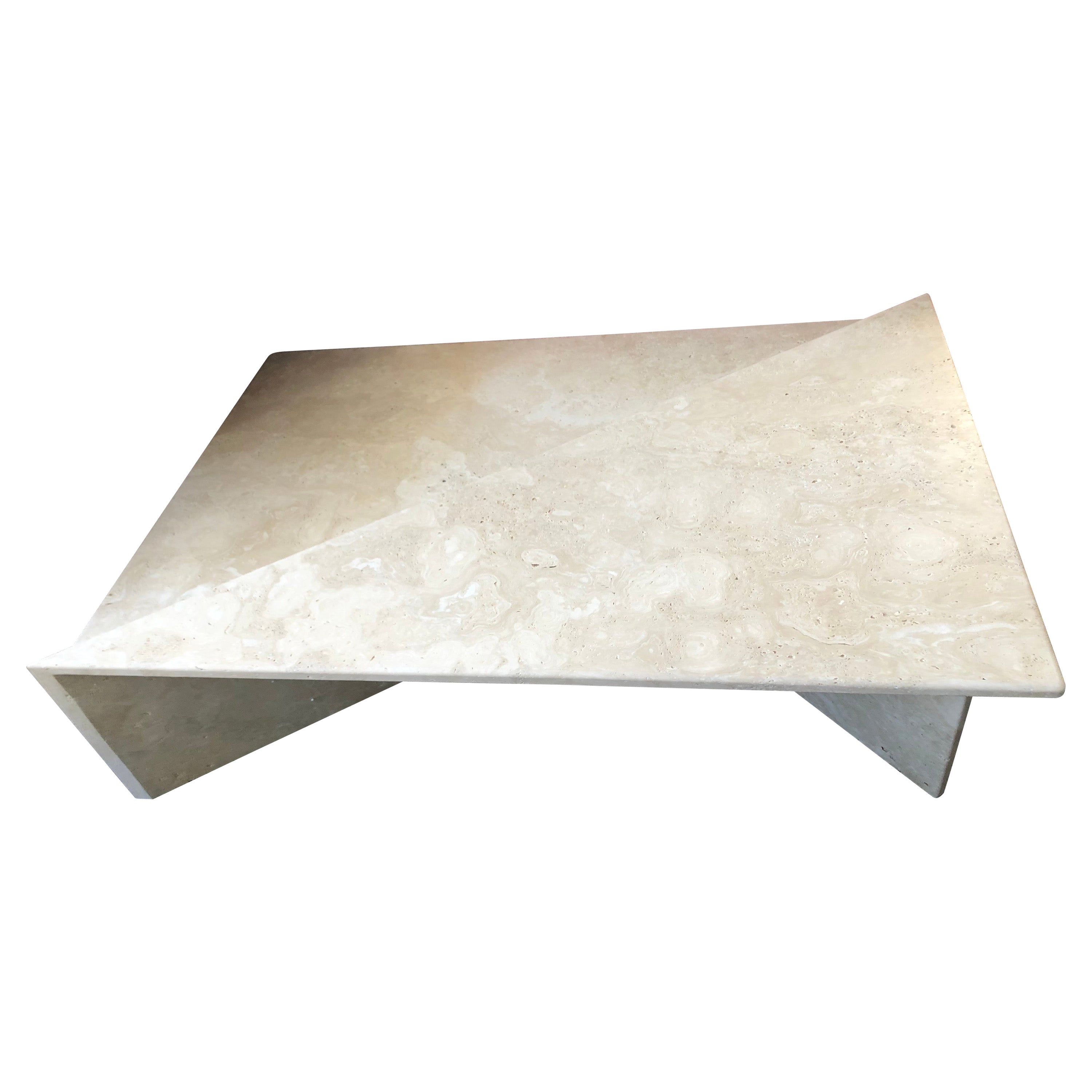 Triangle Custom Travertine Tables by Le Lampade For Sale