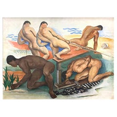 "Five Josephs, " Important Art Deco Painting w/ Male Nudes, Provincetown, 1930s