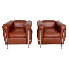 Pair Lc2 Armchairs, Le Corbusier by Cassina Circa 1980's