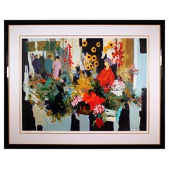Claude Fauchere Sunflowers 1995 Signed Screenprint on Paper 171/350 Framed