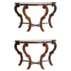 Pair Italian, Lombardia, Late Baroque Period Shaped Walnut Console Tables 18th C