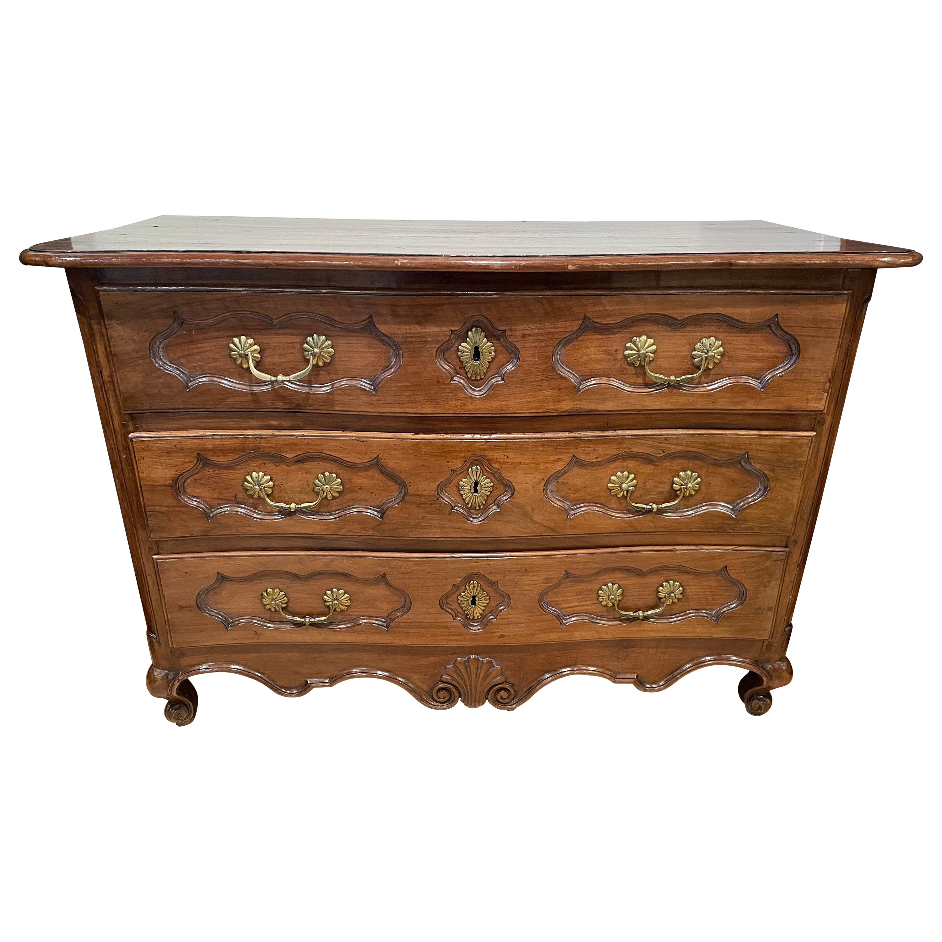 Commode française d'époque Louis XV du XVIIIe siècle en noyer