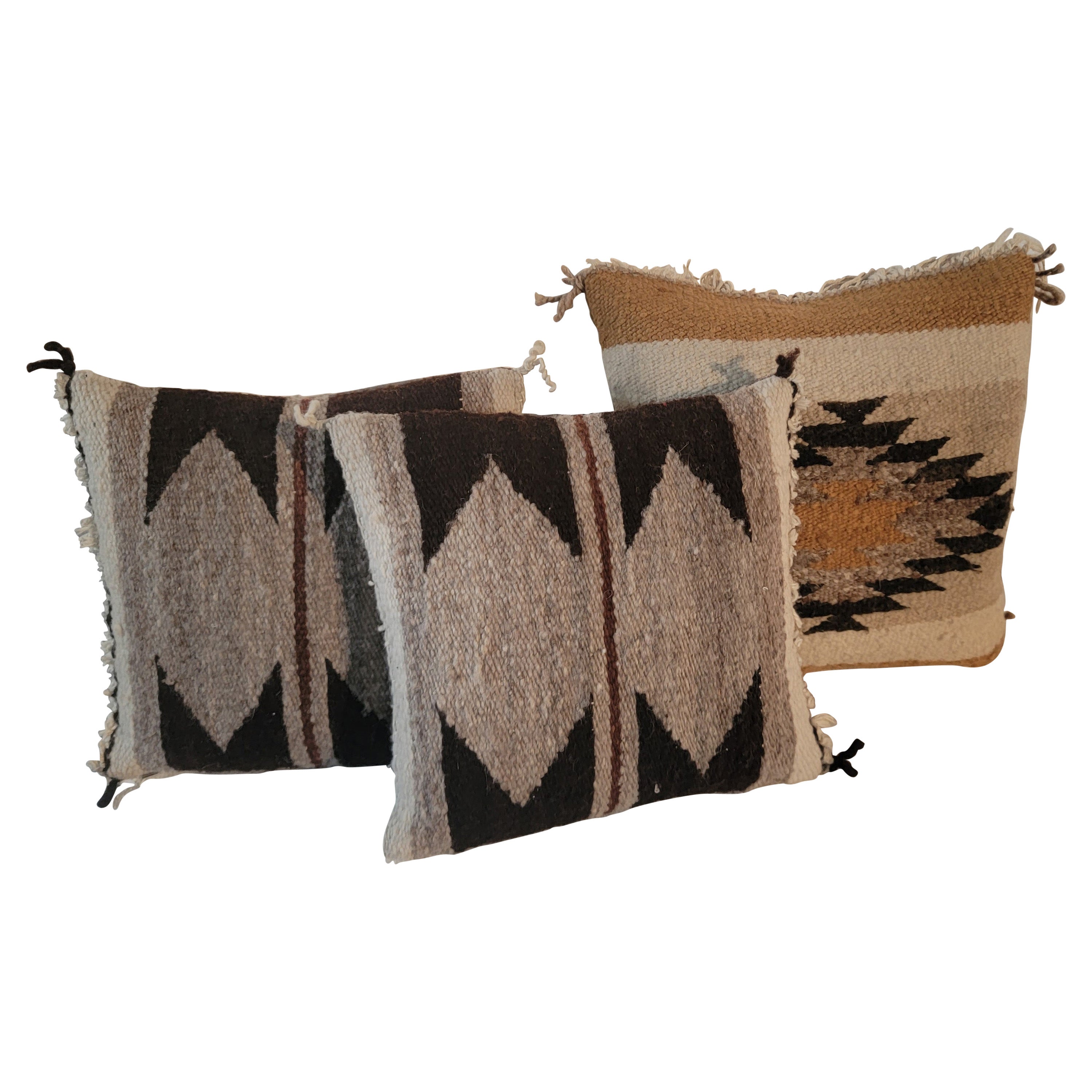 Collection of Three Mini Navajo Indian Weaving Pillows For Sale