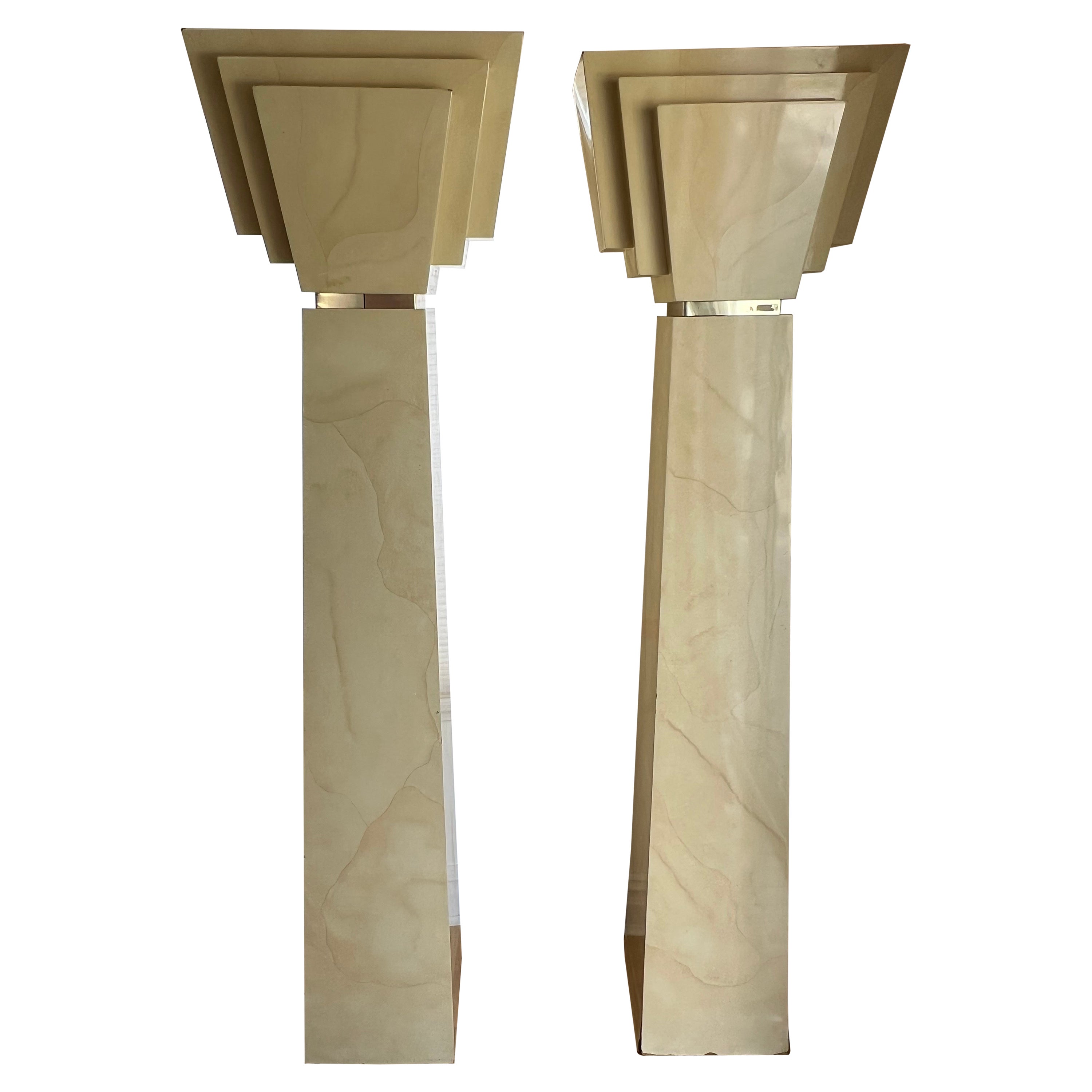 1980, Art Deco Column Floor Lamps in the Style of Karl Springer, Pair For Sale