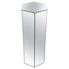Tall Hexagon Mid-Century Modern Mirrored Pedestal Stand Side Table Mint!