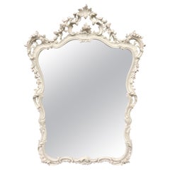 White Gesso Painted Carved Wood Italian Mirror