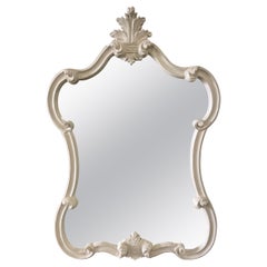 Italian Carved & Painted White Wood Mirror