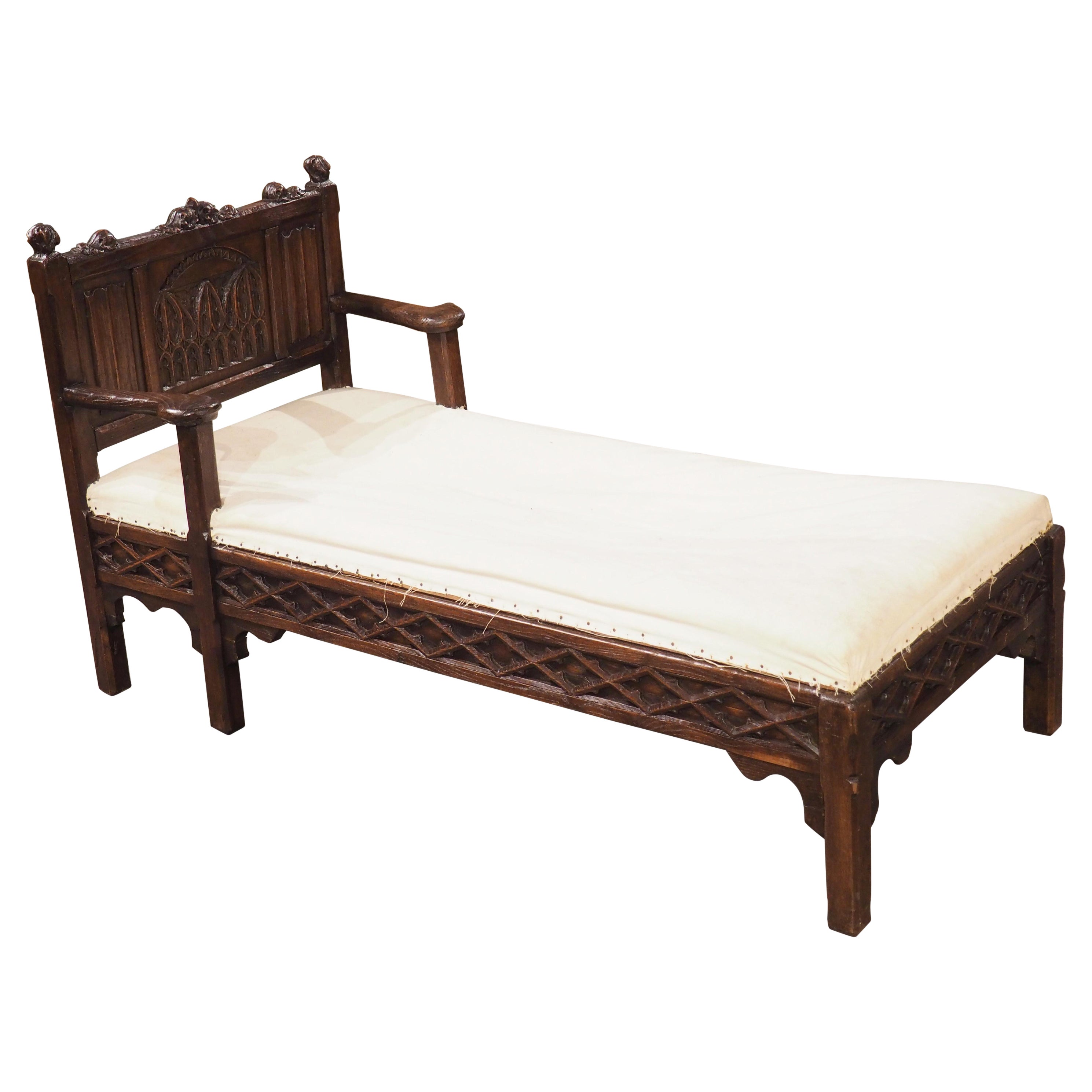Antique French Gothic Oak Chaise Longue, Circa 1870 For Sale