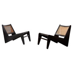 Rare Pair of Original Pierre Jeanneret Black Kangaroo Chairs c. 1960