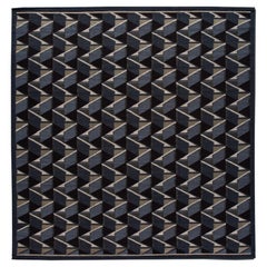 Quadratischer, moderner, handgefertigter, abstrakter Wollteppich im schwedischen Stil mit schwarzem Feld