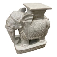 White Glazed Terra Cotta Elephant Garden Seat