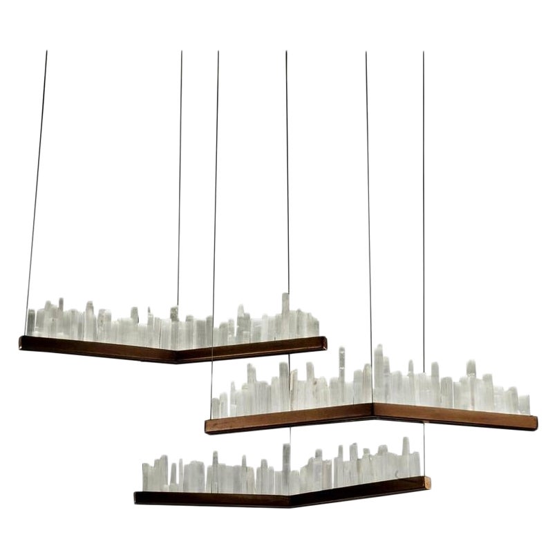 Set of Skyline, White Quartz Pendant Lamps by Aver For Sale