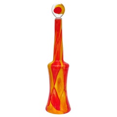 Fratelli Toso Murano Tall Orange Yellow a Pentoni Italian Art Glass Decanter