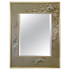 La Barge Hand Painted Eglomise Glass Frame with Beveled Mirror