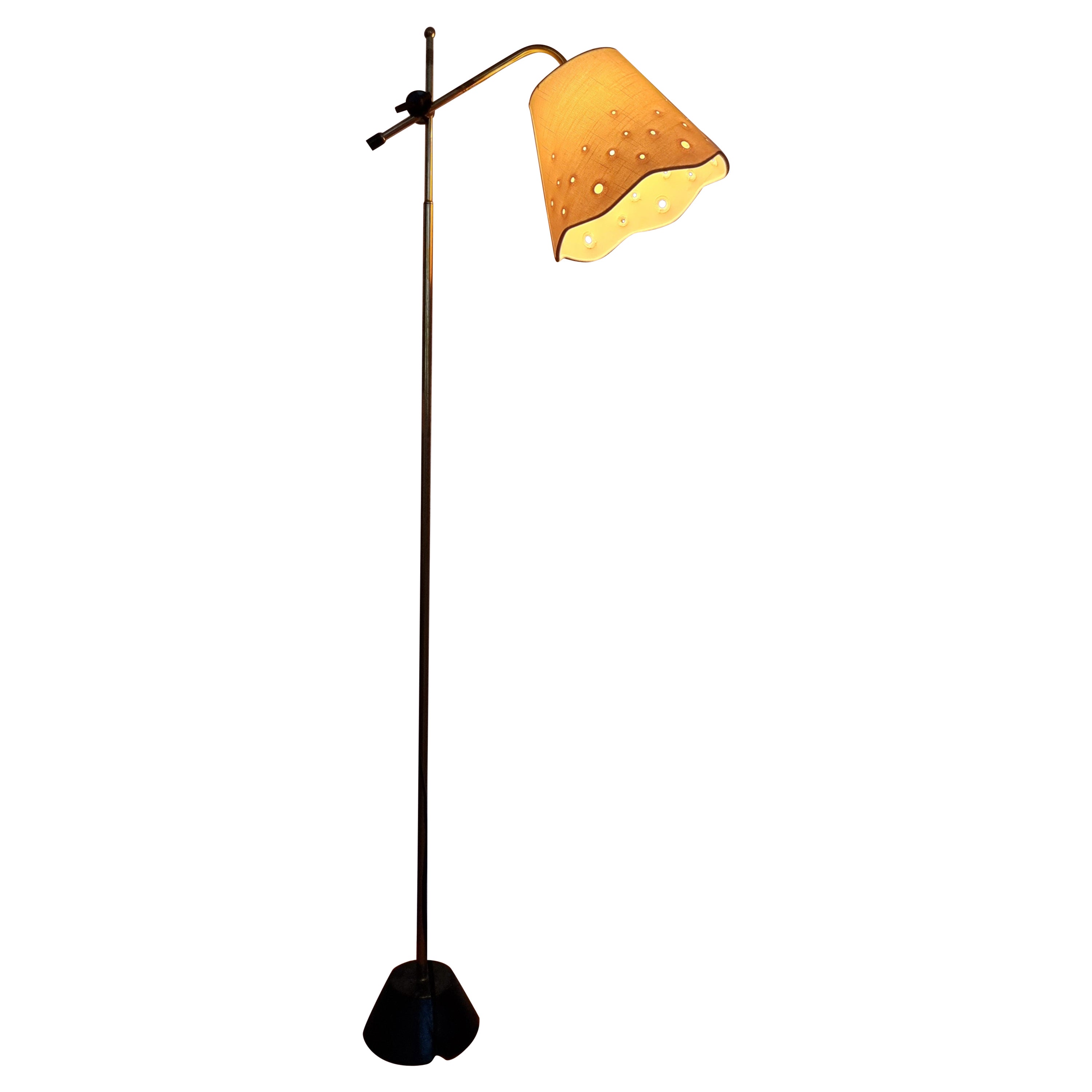 Scandinavian Floor Lamp, Brass with Cast Iron Base, Sweden, Mid-Century Modern