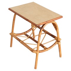 Italian Rattan Side Table with Shelf