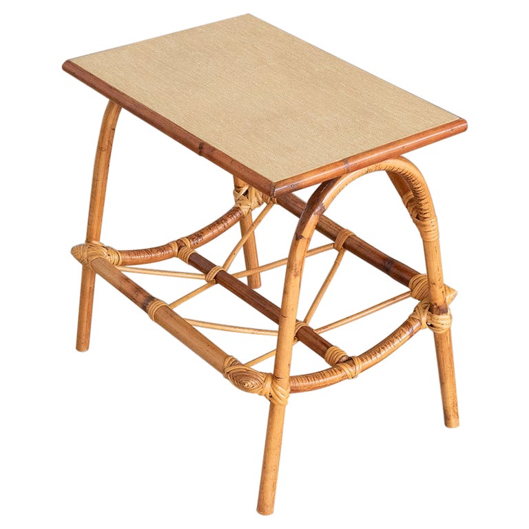 Italian Rattan Side Table with Shelf For Sale at 1stDibs
