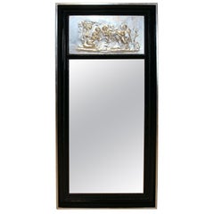 Vintage Art Deco Mirror, Black Lacquer and Silver-Leaf, France circa 1920