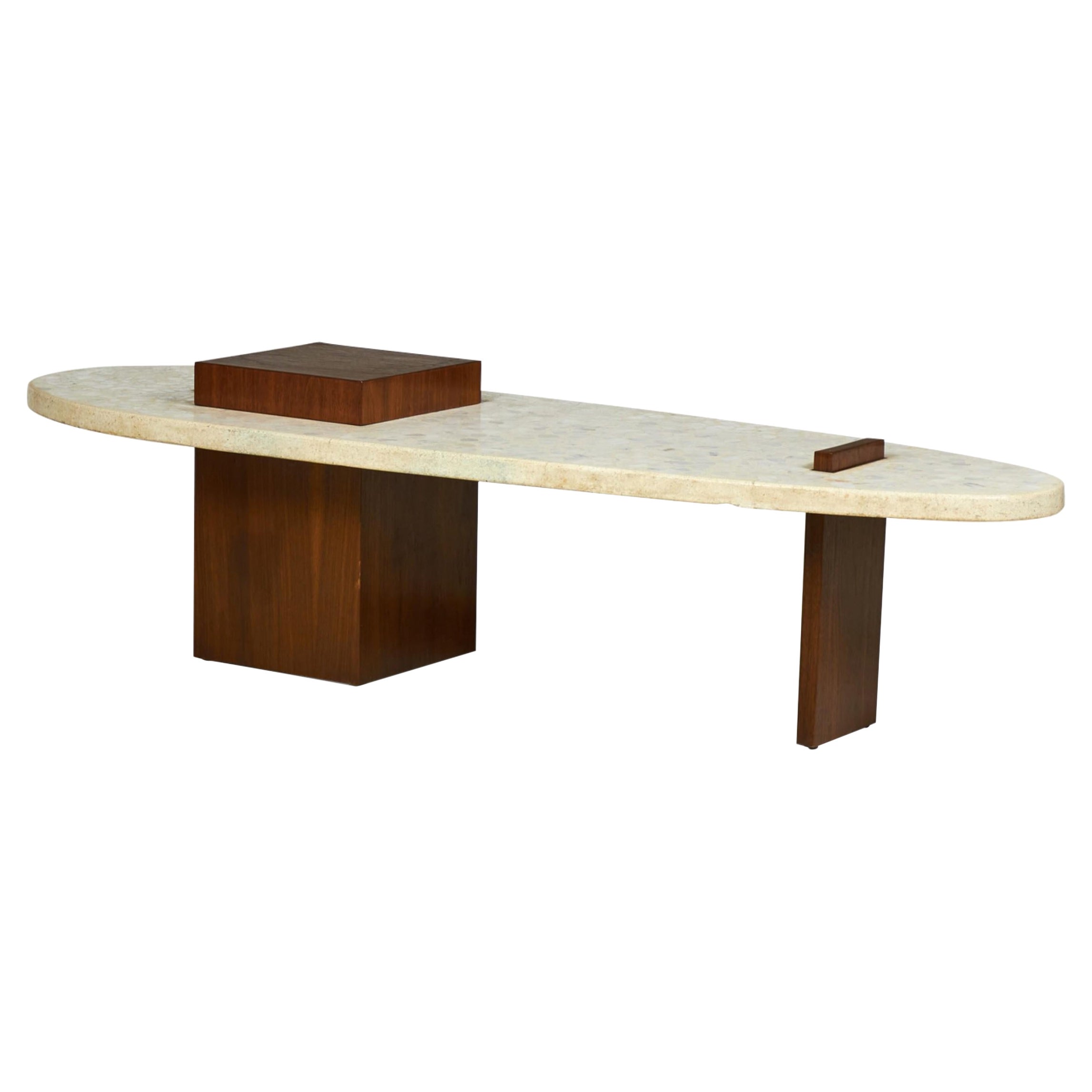 Terrazzo and Walnut Surfboard-Form Coffee Table 'Manner of Harvey Probber' For Sale