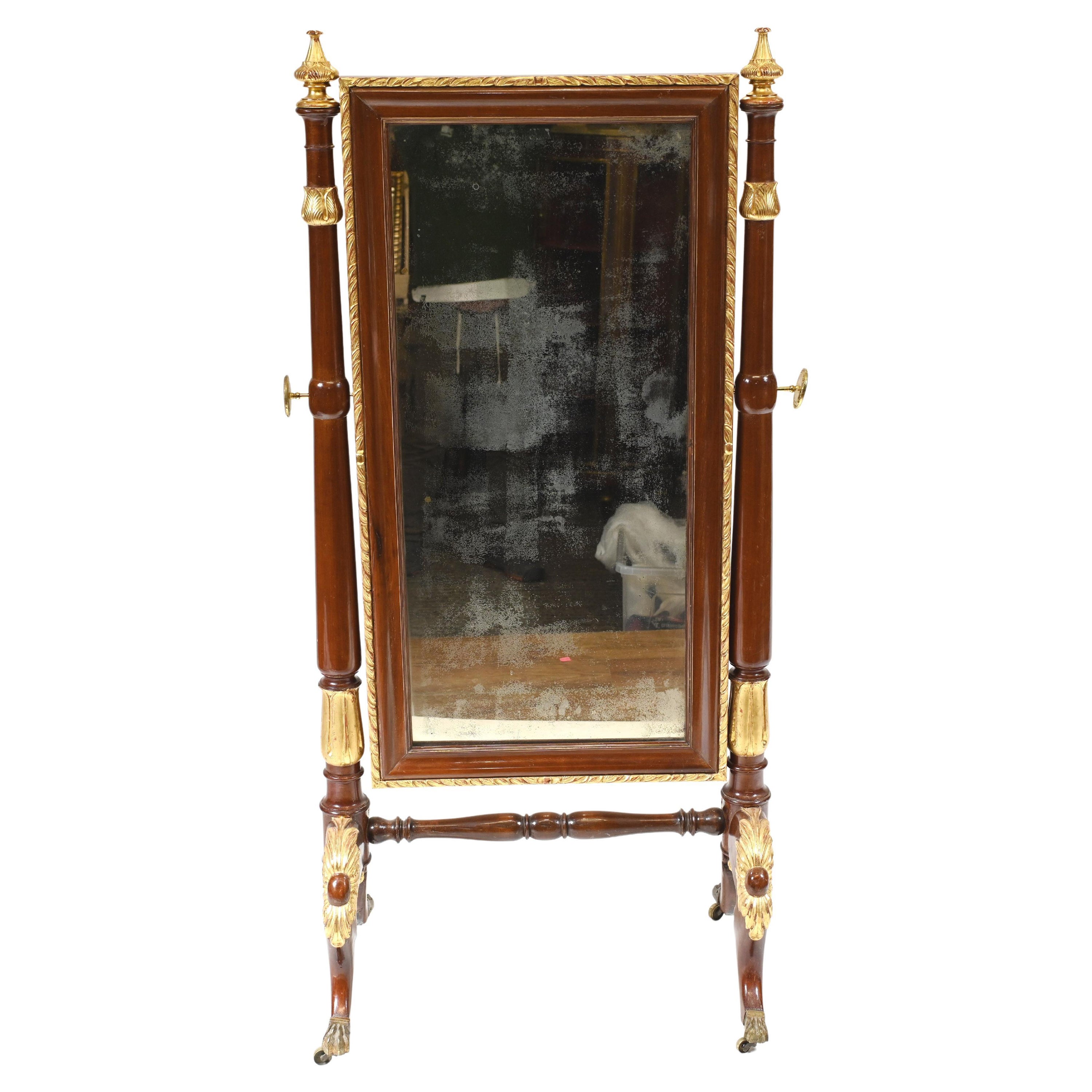 French Cheval Mirror Mahogany Gilt Antique 1890 For Sale