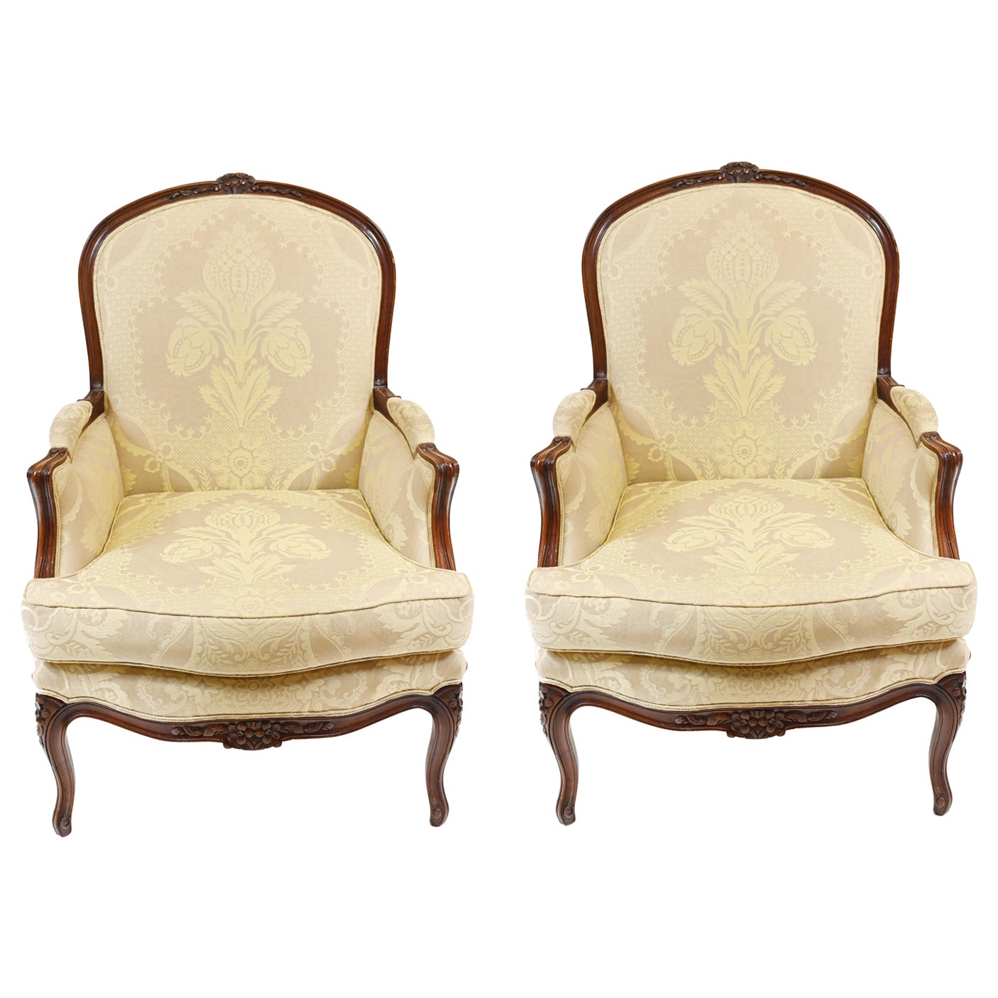 Pair French Arm Chairs Antique Lounge Seats 1930 For Sale