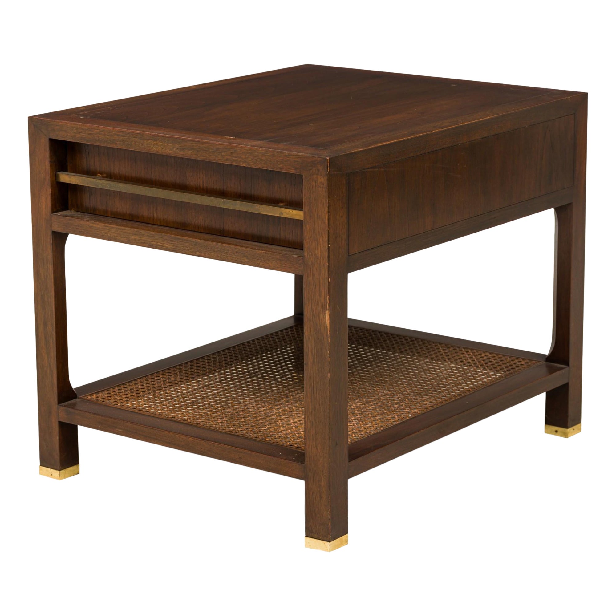 Finn Juhl para Baker Furniture Company Mesa auxiliar / auxiliar de madera oscura con estante en forma de lata en venta 4