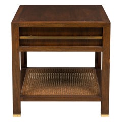 Finn Juhl für Baker Furniture Company: Regal-Beistelltisch/Beistelltisch aus dunklem Holz mit Schilfrohr
