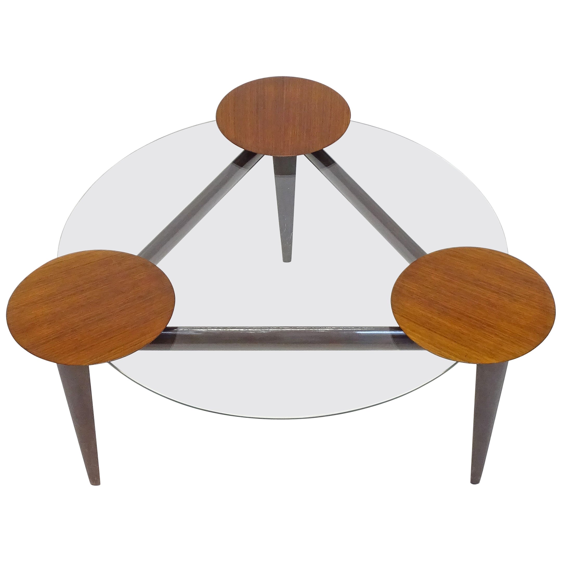 Splendid Italian 1950s Coffee Table with Rotating Wooden Trays For Sale