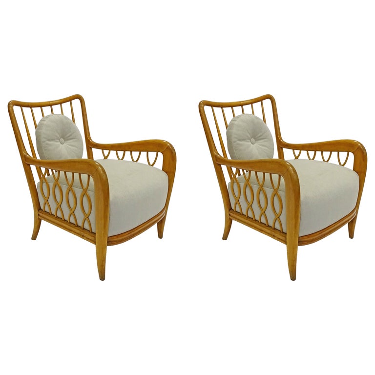 Splendid Italian 1950s Wooden Armchairs For Sale at 1stDibs