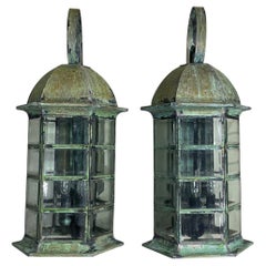 Pair of Large Architectural Brass Wall Lantern