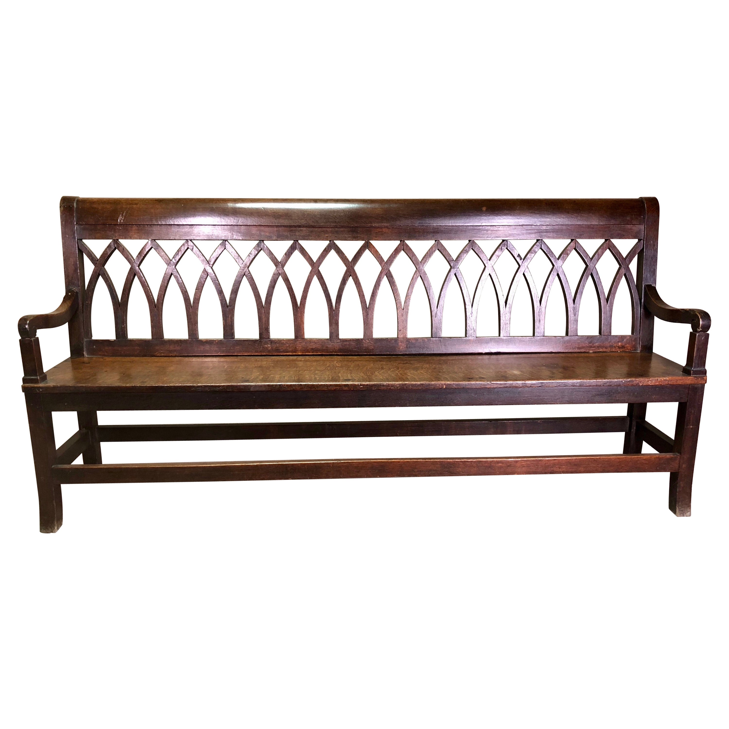 French Gothic Long Bench in Tiger Oak