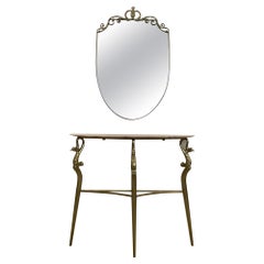 Vintage 1950's Italian Brass Marble Console with Mirror 