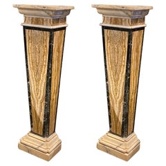 Vintage Stunning Pair of Italian Neoclassical Inlaid Marble Bases or Pedestals