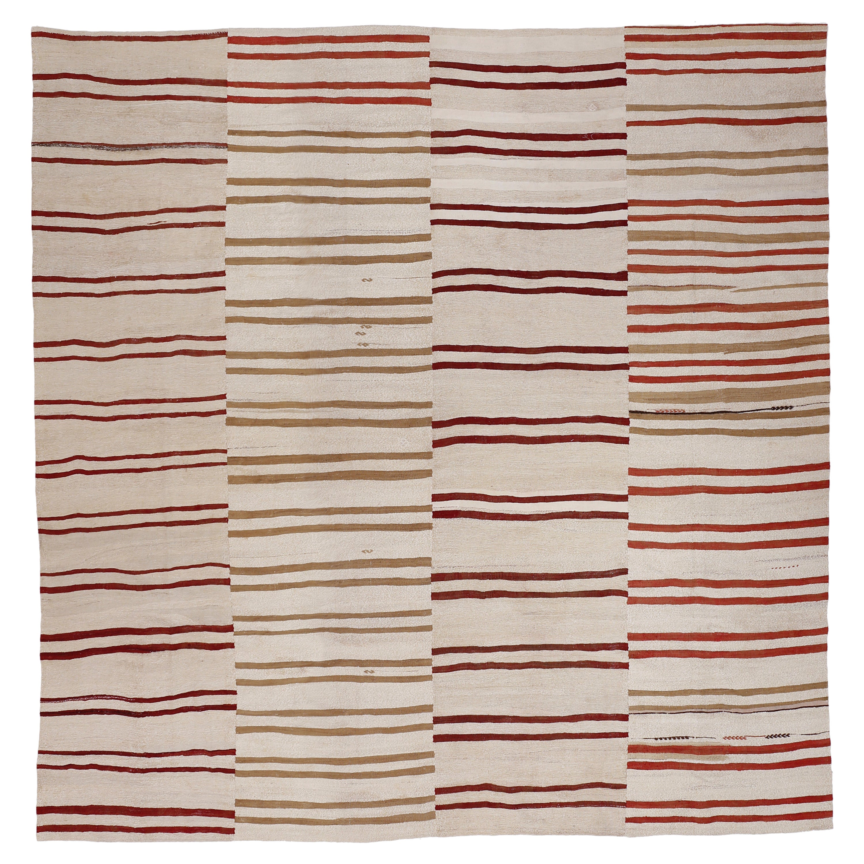 Mid Century Modern Room Size Square Anatolian Kilim with Polychrome Stripes For Sale
