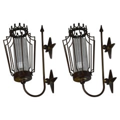 Vintage 1950's Jean Royere Style Iron Sconces 