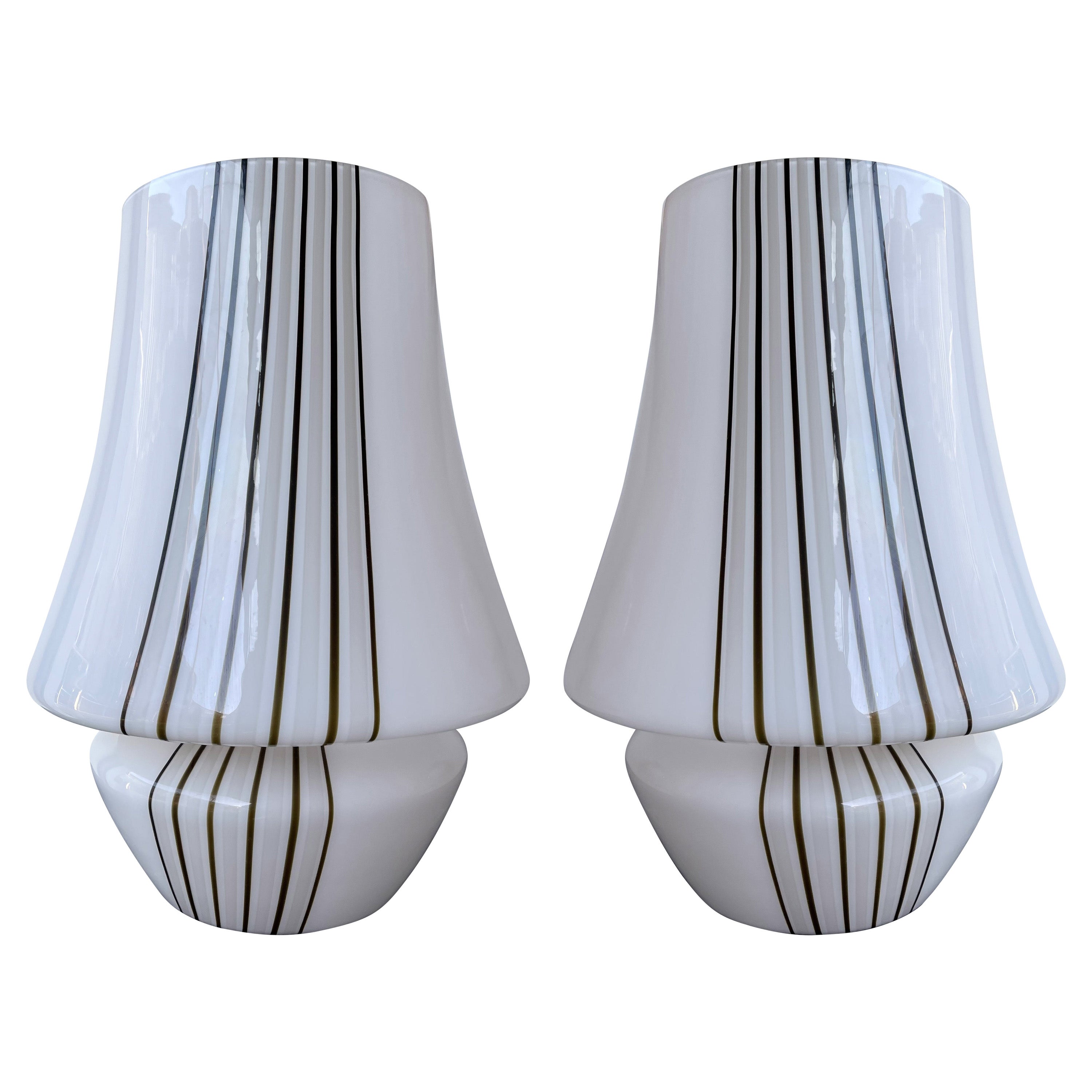 Pair of Large Stripe Murano Glass Lamps, Italy, 1970s For Sale