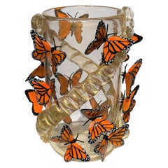 Costantini Modern Real Gold Made Murano Glass Vase with Butterflies, 2022