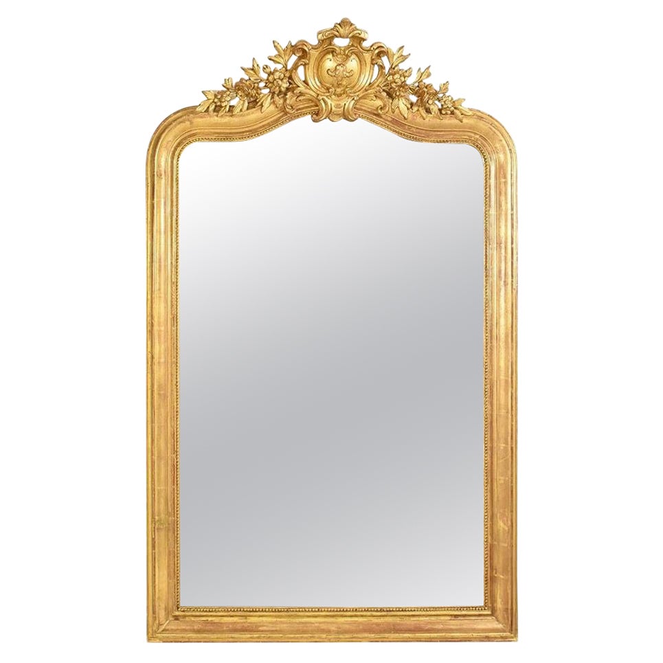 Antique Gilt Mirror, Rectangular Wall Mirror, Gold Leaf Frame, XIX Century.