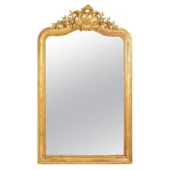 Antique Gilt Mirror, Rectangular Wall Mirror, Gold Leaf Frame, XIX Century.