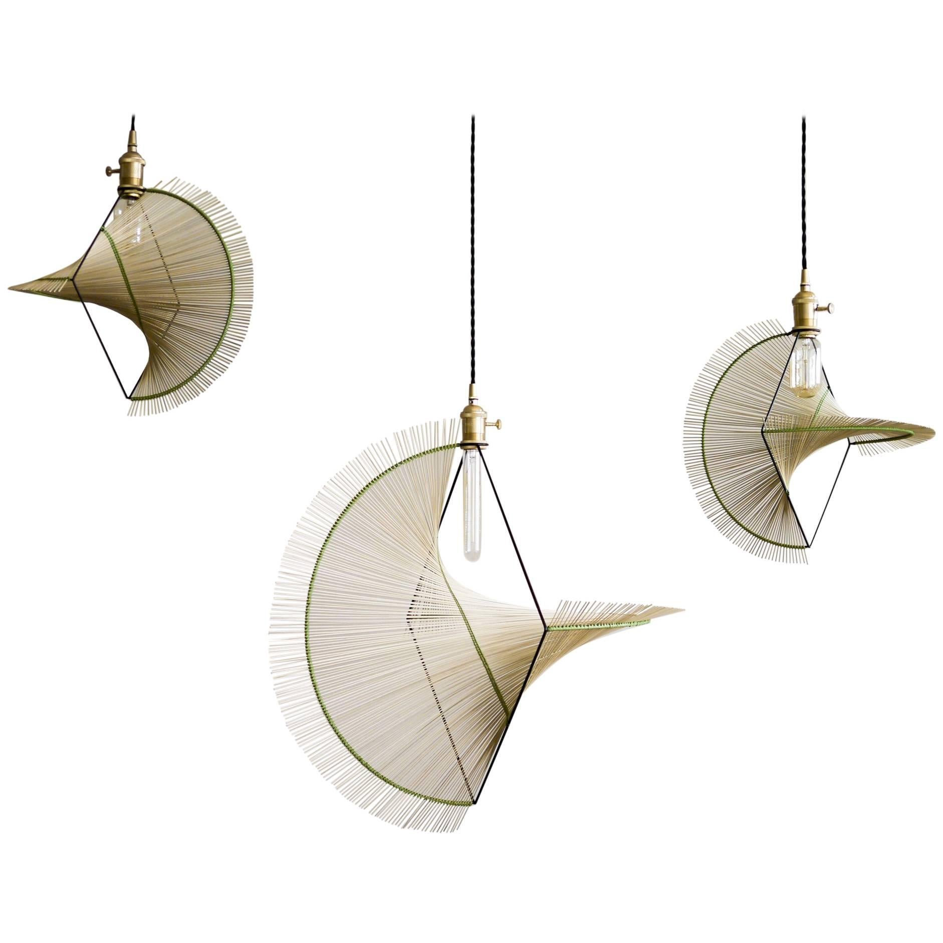 Three Ryar Light, Umbrella Sedge Handcrafted Pendant For Sale