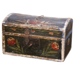 18th Century French Painted Wedding Box with Foliage Motifs from Normandy