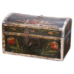 Antique 18th Century French Painted Wedding Box with Foliage Motifs from Normandy