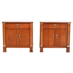 Baker Furniture French Empire Cherry and Burl Wood Nightstands, Pair