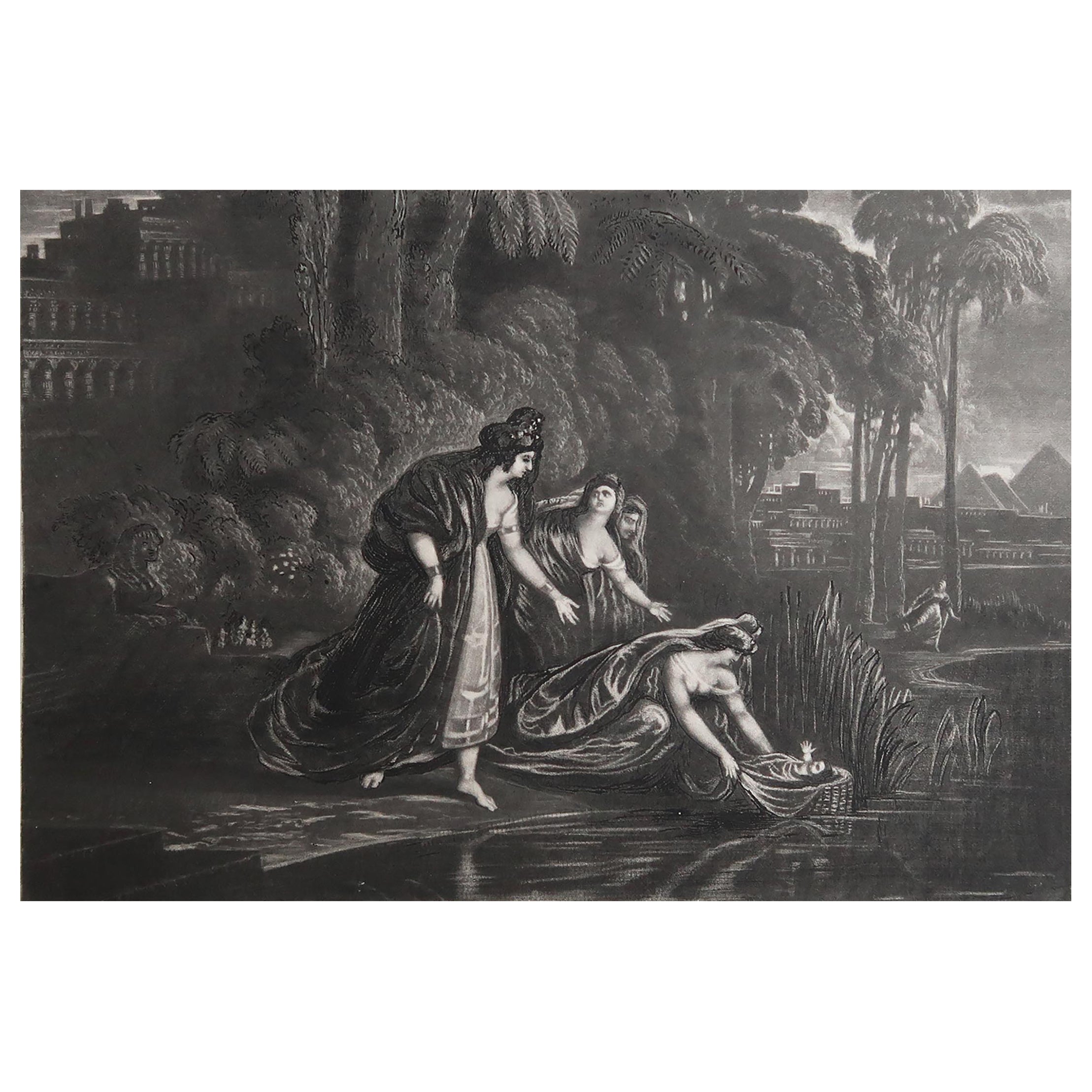 Mezzotint by John Martin, Pharaoh's Daughter Finding Moses, Sangster, C.1850