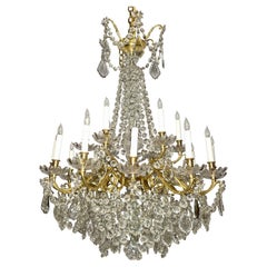 Antique French Gold Bronze and Cut Crystal 18-Light Chandelier, circa 1890s