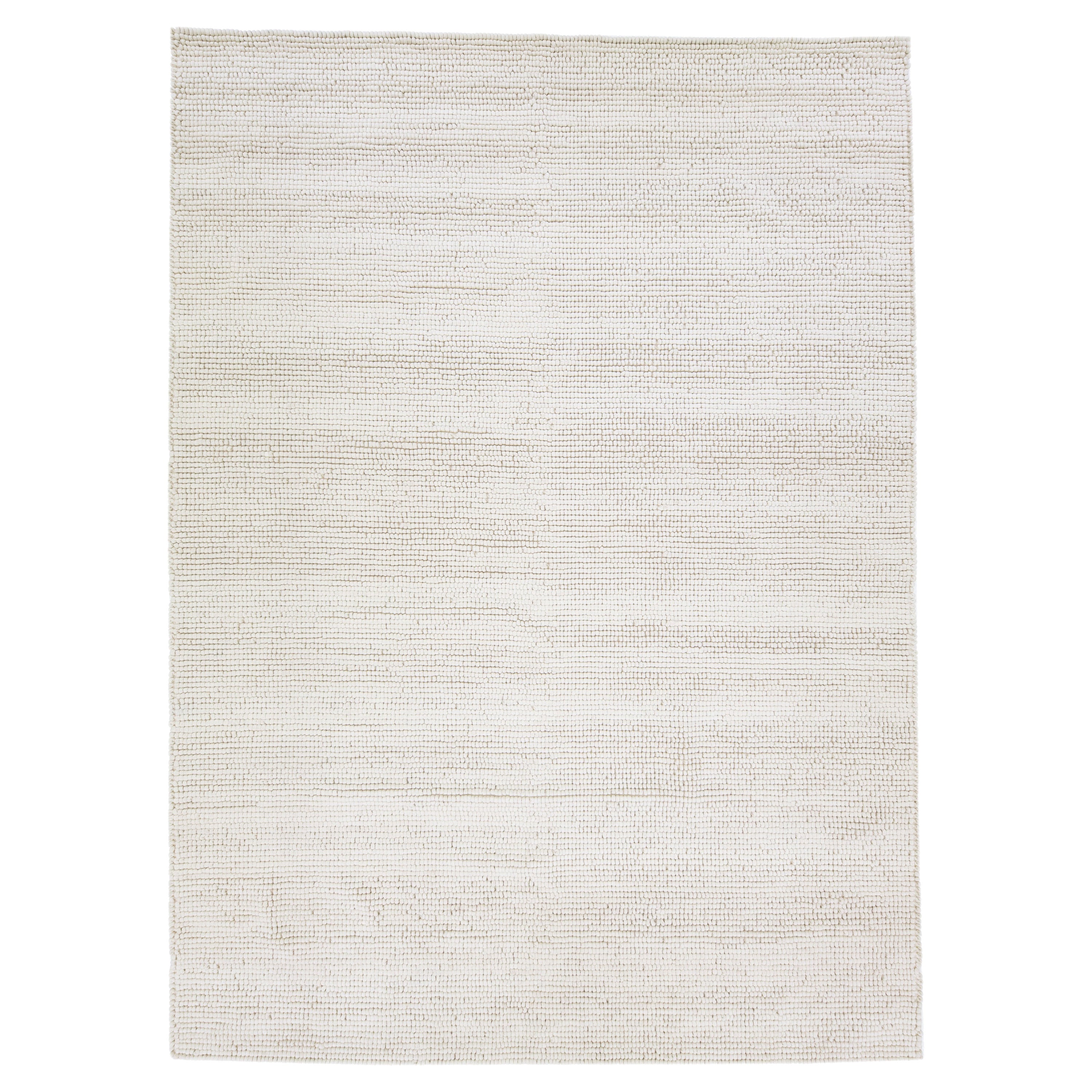 Ivory Color Modern Felted Textuted Wool Rug by Apadana For Sale
