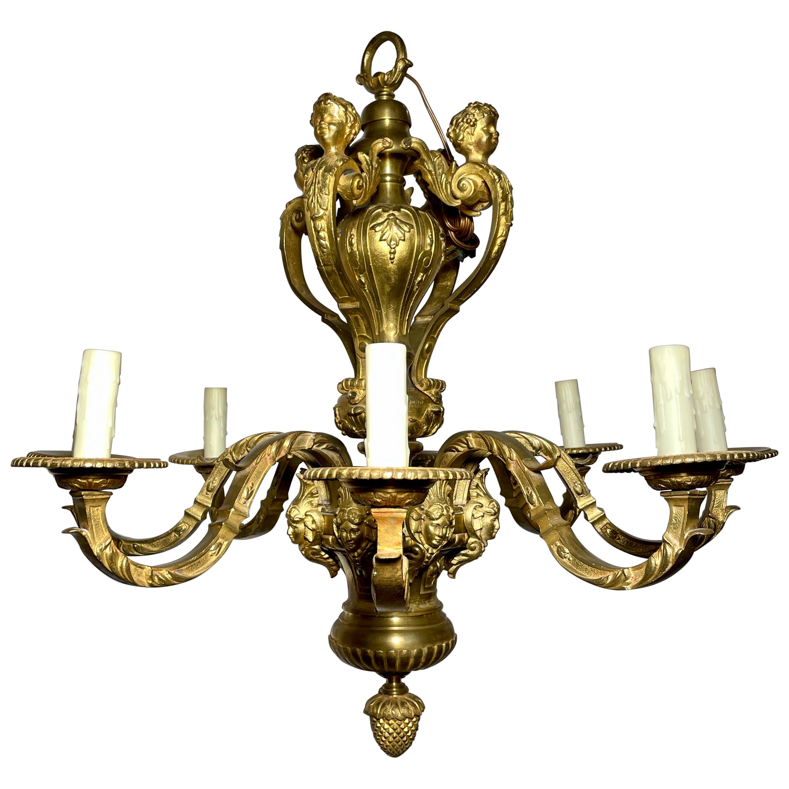 Antique French "Mazarin" Gold Bronze 8, Light Chandelier, Circa 1880