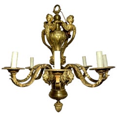 Antique French "Mazarin" Gold Bronze 8, Light Chandelier, Circa 1880